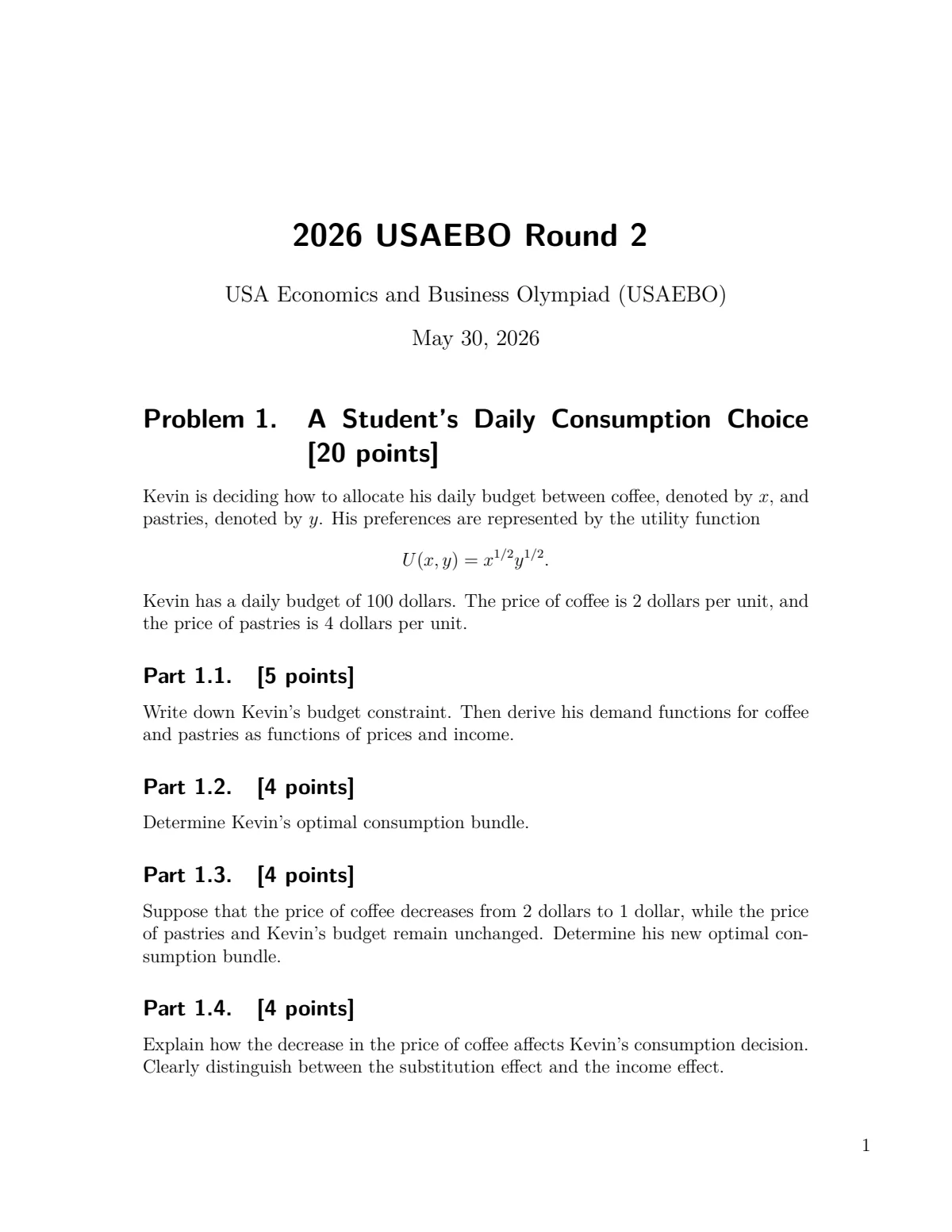 Page 1 preview of the 2026 USAEBO Round 2 paper